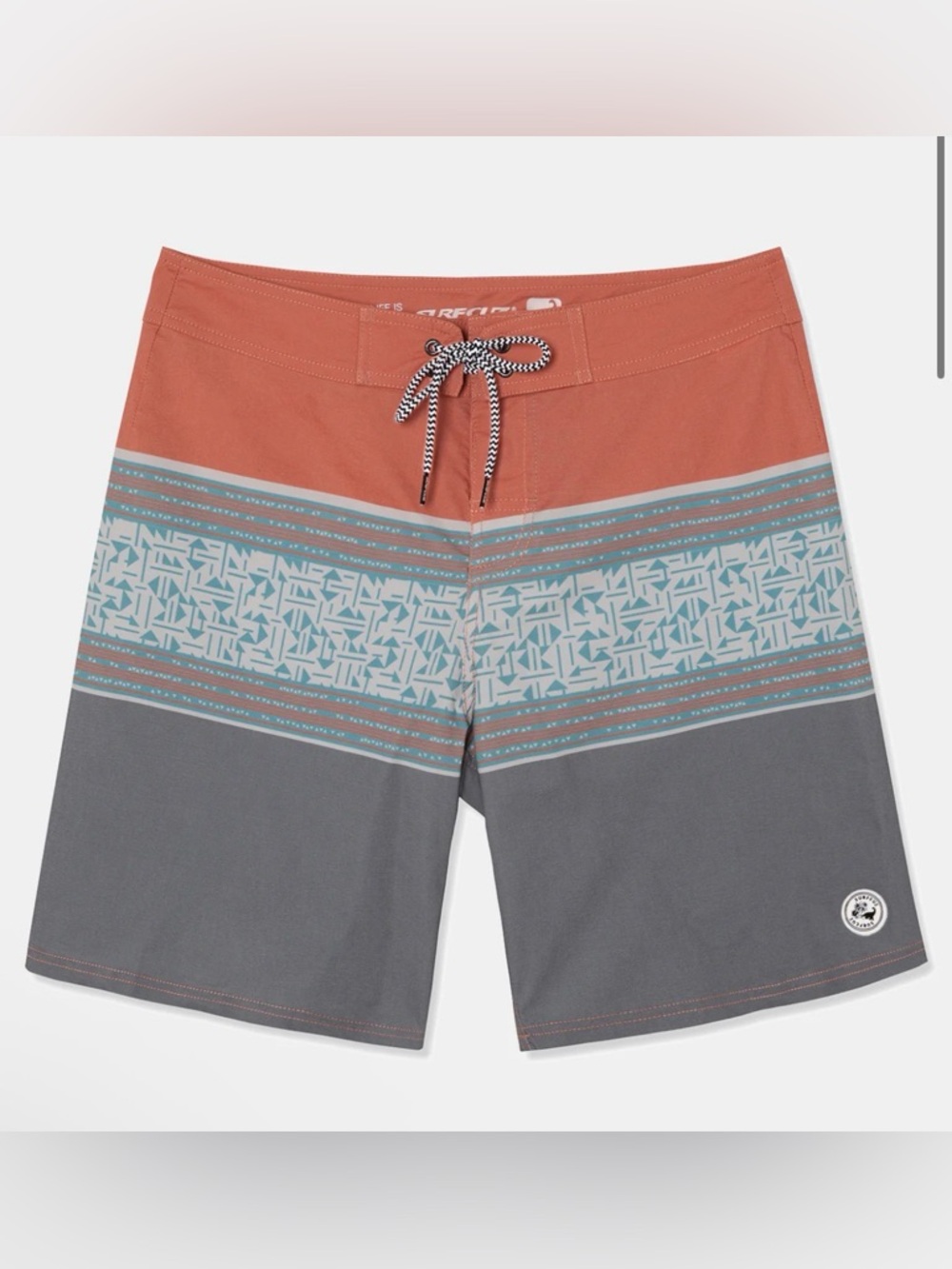 SURF CUZ MEN'S 9" GEOMETRY PRINT 2-WAY STRETCH COTTON BLEND BOARD SHORTS